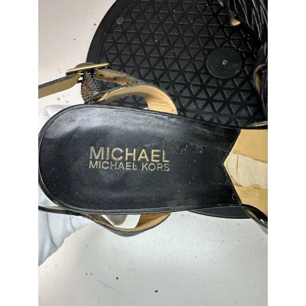 Michael Kors Sandals Black Leather Wedge Sz 8.5